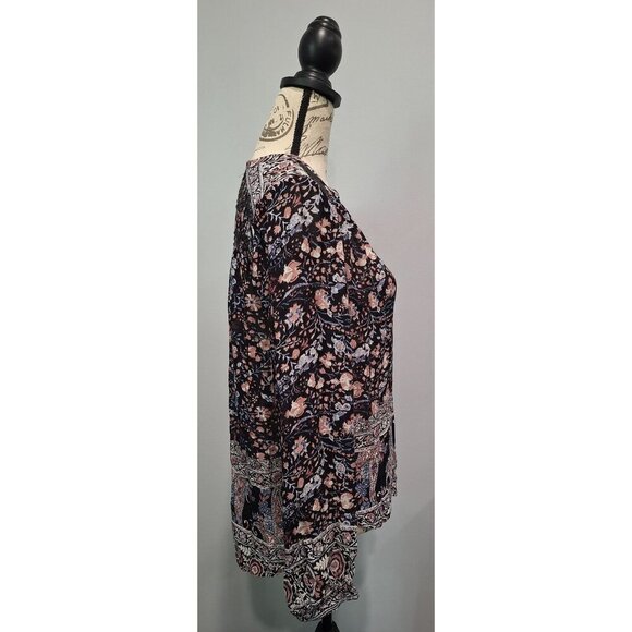 EUC Lucky Brand Black & Pink Floral Boho Long Sleeve Blouse/Sz. S - Picture 5 of 7